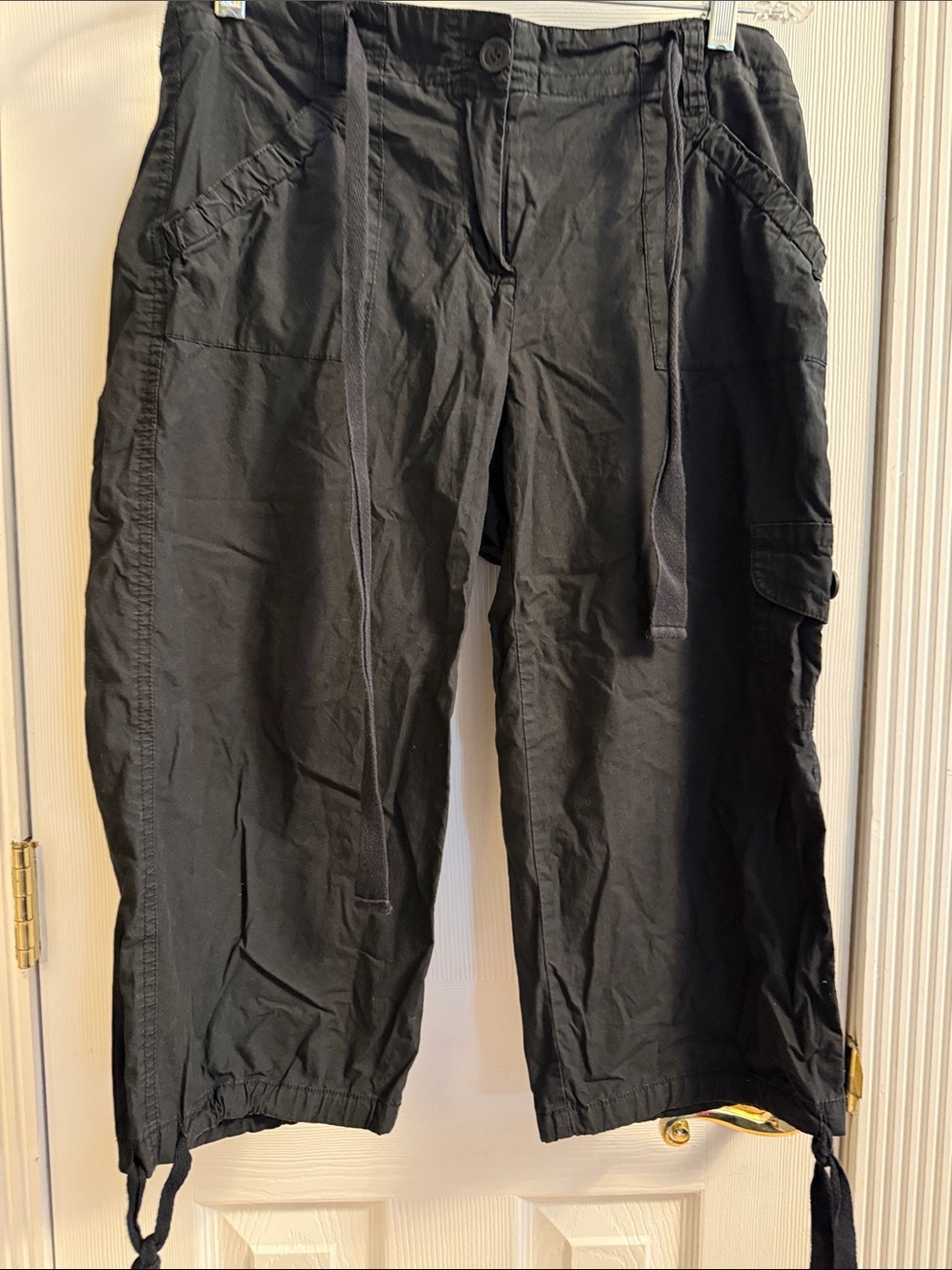 Black Cargo Drawstring Capris